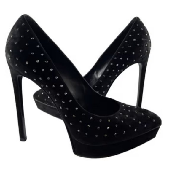 YSL Yves Saint Laurent Paris Janis Pointy Platform Pumps Suede Strass Shoes - Picture 1 of 10